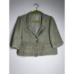 Nanette Lepore Bohemian Cotton Blend Lined Short Blazer Bize 12 Embroidered Trim